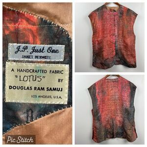 Vintage Janet Penwell Art Handcrafted Vest - Douglas Ram Samuj Lotus Fabric Silk